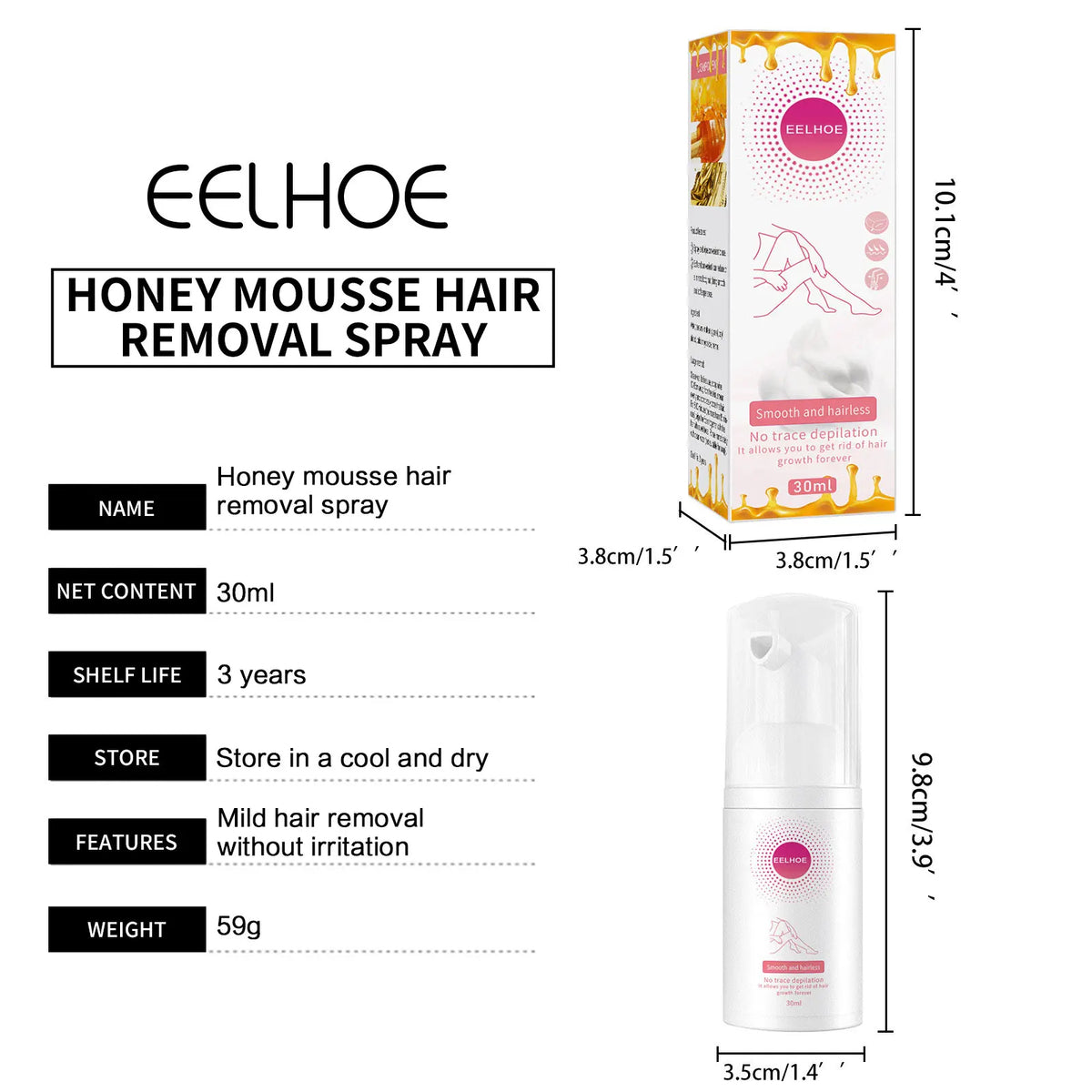 Natural Permanent Hair Removal Spray Gentle Smooth Skin Formula (100ml)