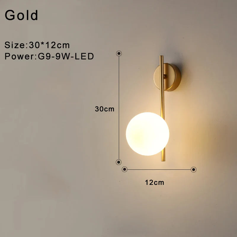 Indoor Glass Ball LED Wall Light – Modern Wall Sconce with G9 9W Bulb for Bedroom, Kitchen, and Living Room - Black & Gold Design 14891917312324-1