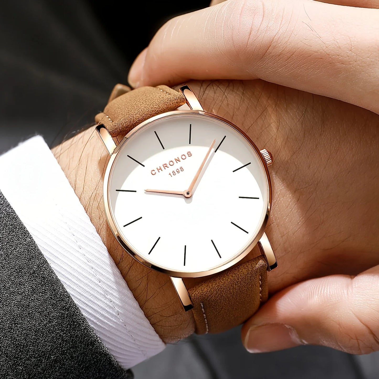 Minimalist Leather Quartz Watch Valentines Gifts For Him