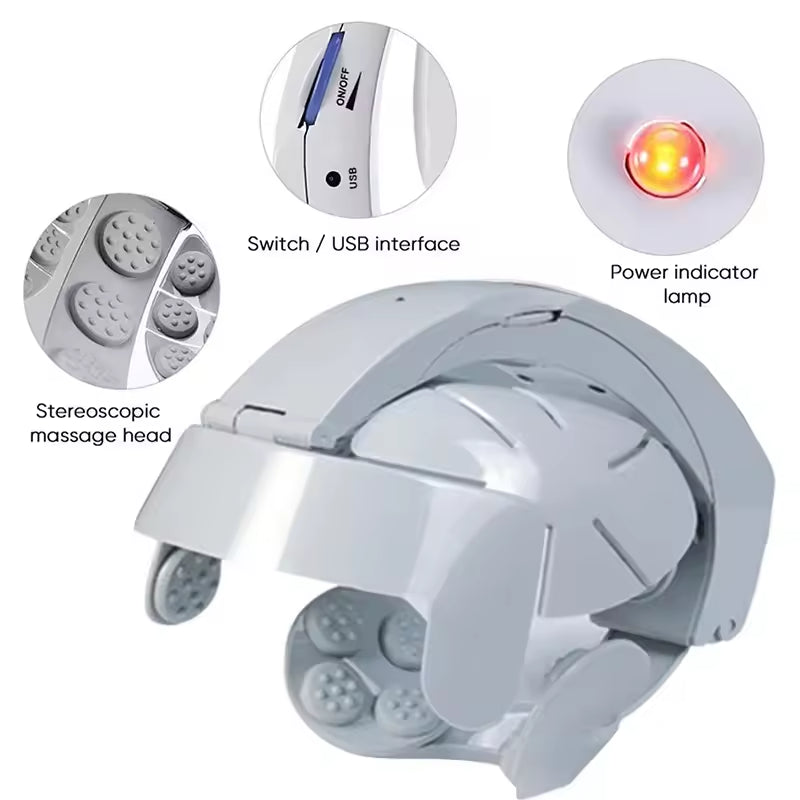 Electric Head Scalp Massager Brain Relax Vibration Head Massager Helmet Acupuncture Points Head
