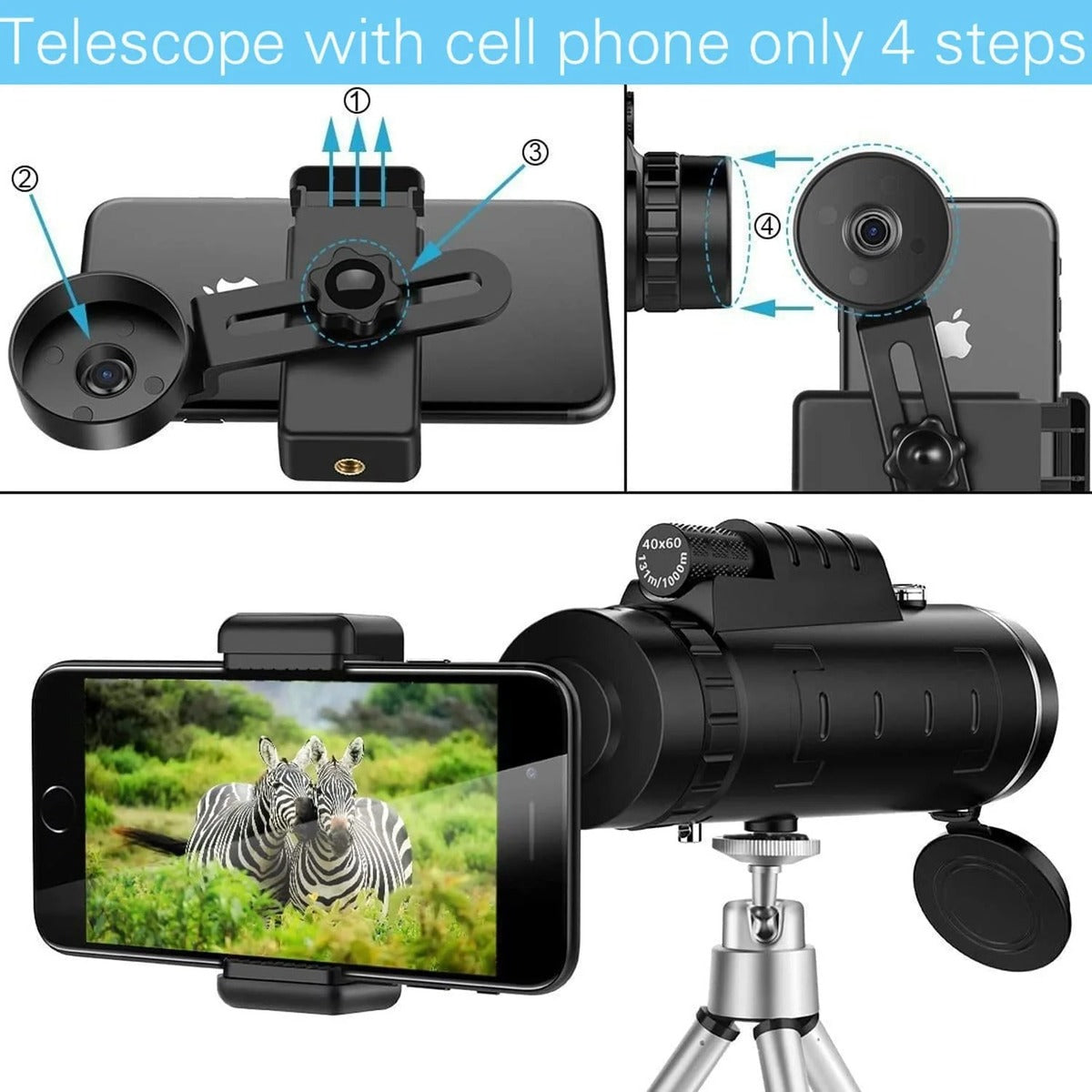 High Power Monocular Telescope for Phone Long Range Outdoor Use