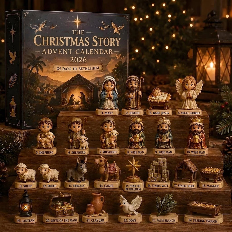 All 24 numbered nativity figures — Holy Family, Wise Men, shepherds, animals and stable pieces