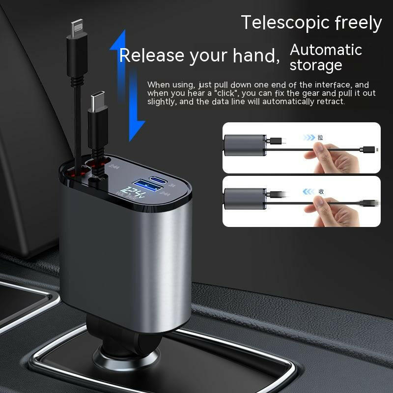 4 In 1 100W Retractable Car Charger