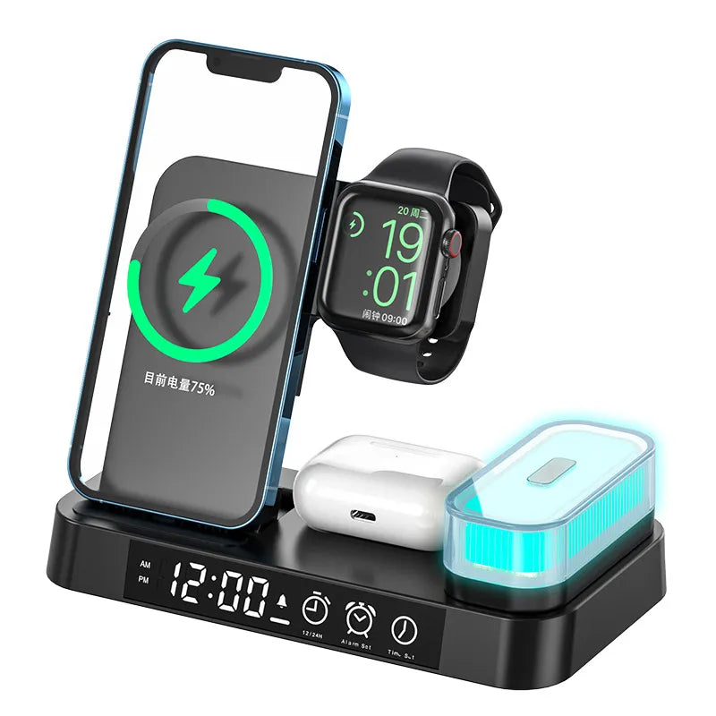 4-In-1 Wireless Charger Stand With Alarm And Night Light