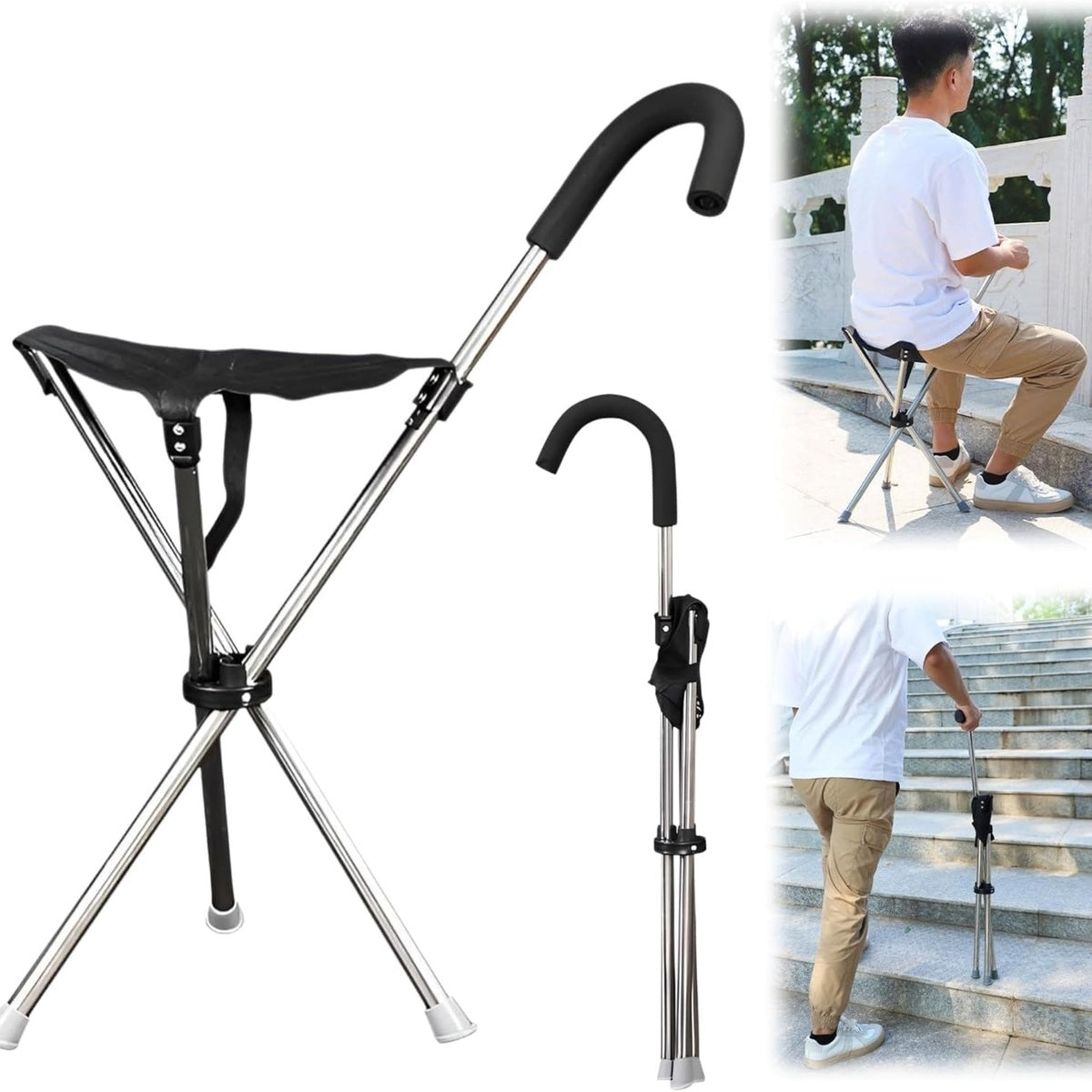 2-In-1 Portable Walking Stick With Foldable Seat 10450764136794-1