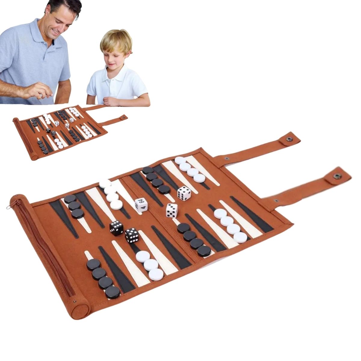 Travel Backgammon Set - Roll-up Leather Backgammon Board 1867679367257-1