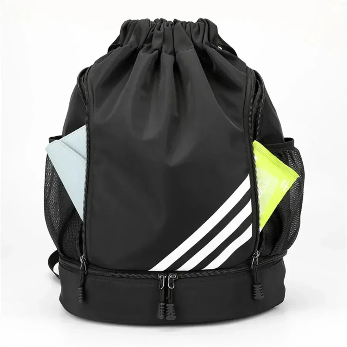 Waterproof Sports Drawstring Backpack Large Capacity Shoe Compartment Black 8512795148590-1