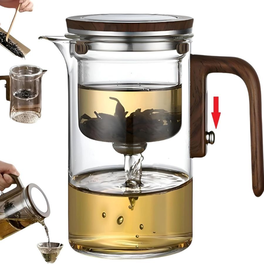 Glass Tea Brewer with Filter - Borosilicate Glass - Wooden Handle - 520ml - 720ml 15152381559110-1