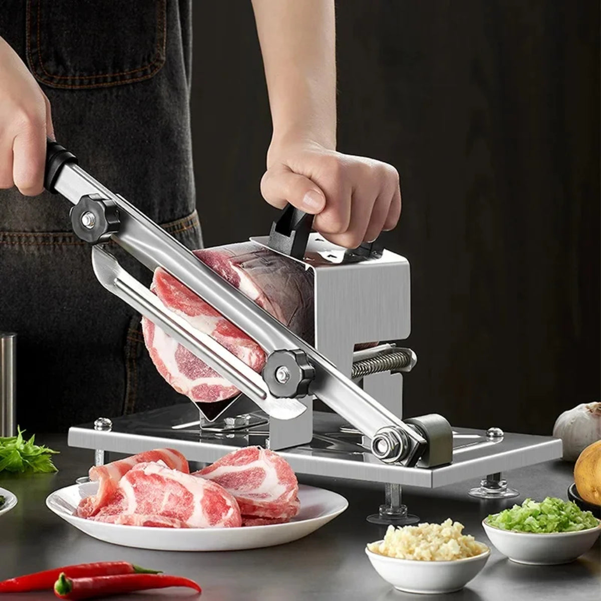 Manual Stainless Steel Frozen Meat Slicer With Adjustable Thin Slices 9730161443118-1