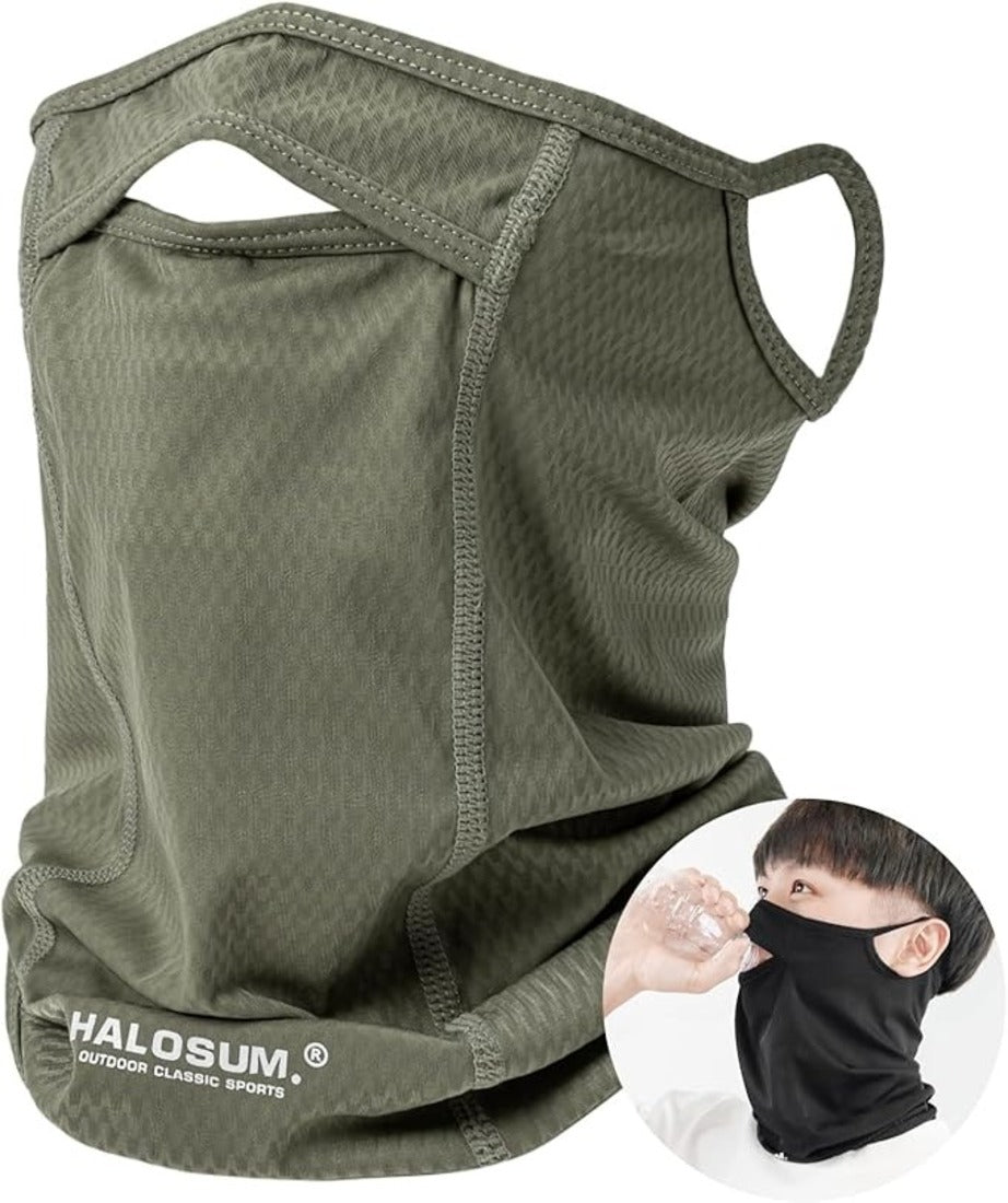 Army Green UV Protection Breathable Cycling Face Mask with Ear Hooks - Summer Ice Silk Neck Gaiter for Men and Women V888-ELOSUNG17378