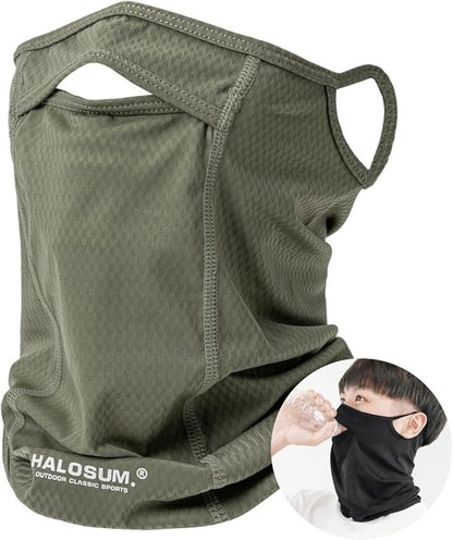 Army Green UV Protection Breathable Cycling Face Mask with Ear Hooks - Summer Ice Silk Neck Gaiter for Men and Women V888-ELOSUNG17378