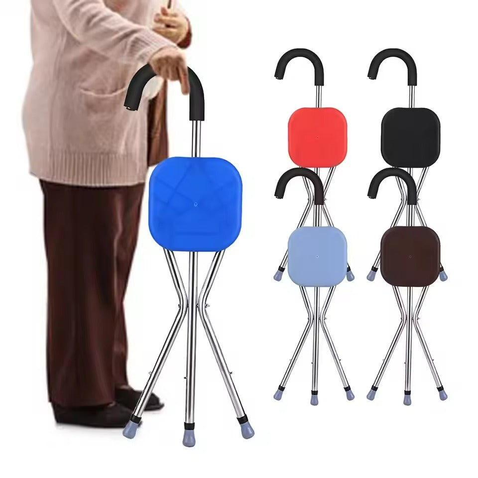 1Pc Folding Cane Seat Crutch Stool Adjustable Height Lightweight Portable 9537231159598-1