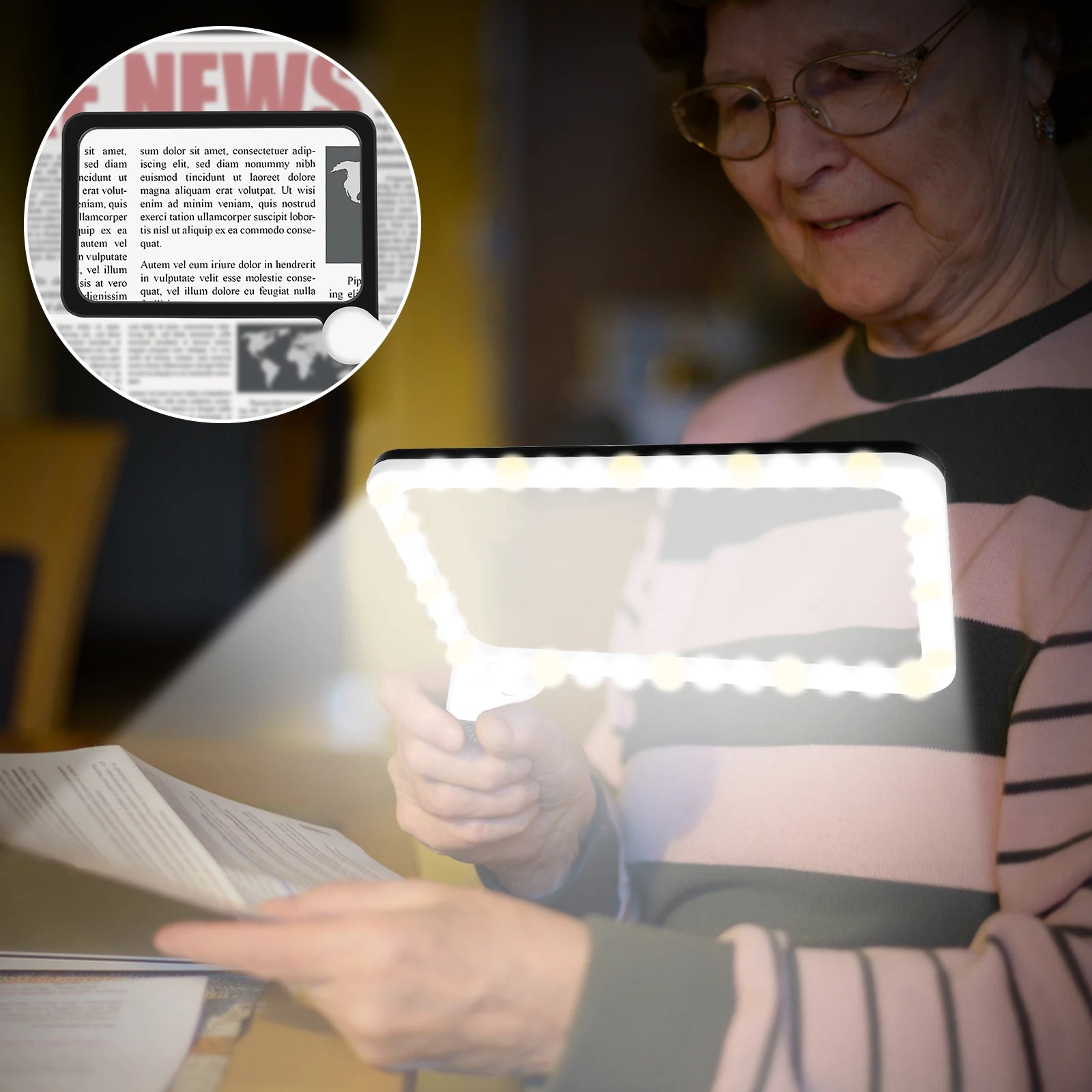 Full-Page Handheld Magnifying Glass – 5X Magnification, LED Lighted Magnifier with 3 Modes 9828296851777-1