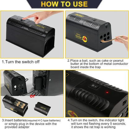 Electric Mouse Trap 6000-8000V - Rat Rodent Cage Trap Reusable Mice Killer Orchard Garden Electronic Pest Control Tool