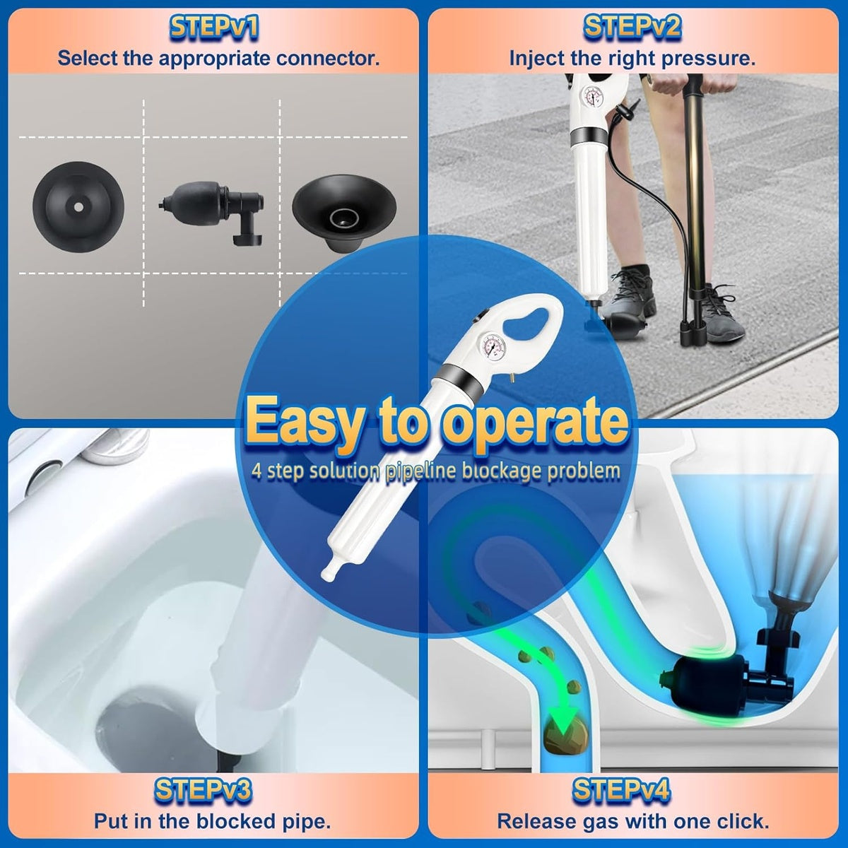 Toilet Plunger - Fast-Acting Tool for Drain and Toilet Blockage Solutions 9851718238529-1