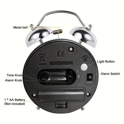Extra Loud Retro Double Bell Alarm Clock For Heavy Sleepers