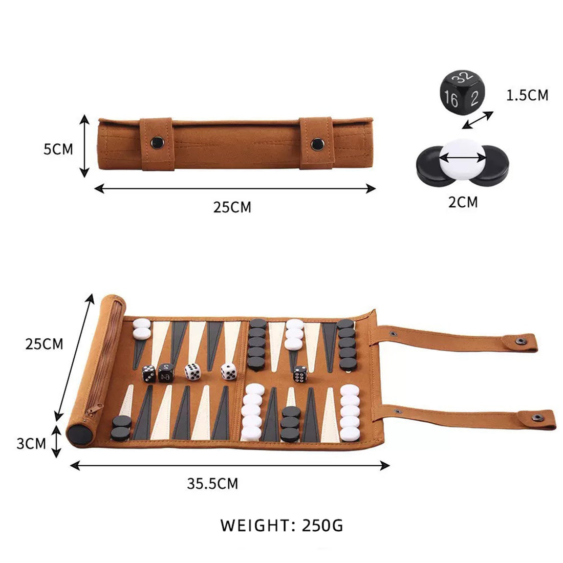 Travel Backgammon Set - Roll-up Leather Backgammon Board 1867679367257-1