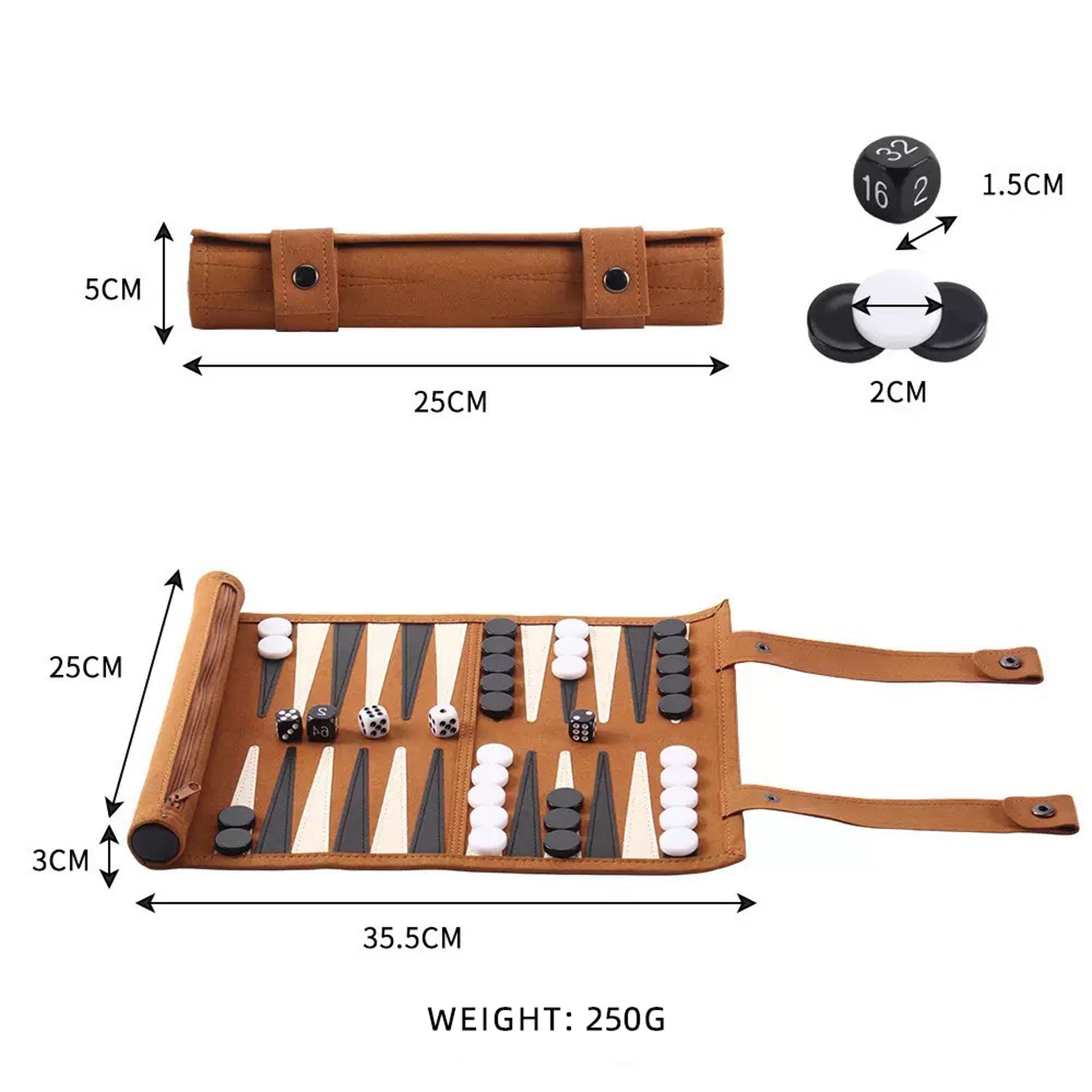 Travel Backgammon Set - Roll-up Leather Backgammon Board 1867679367257-1