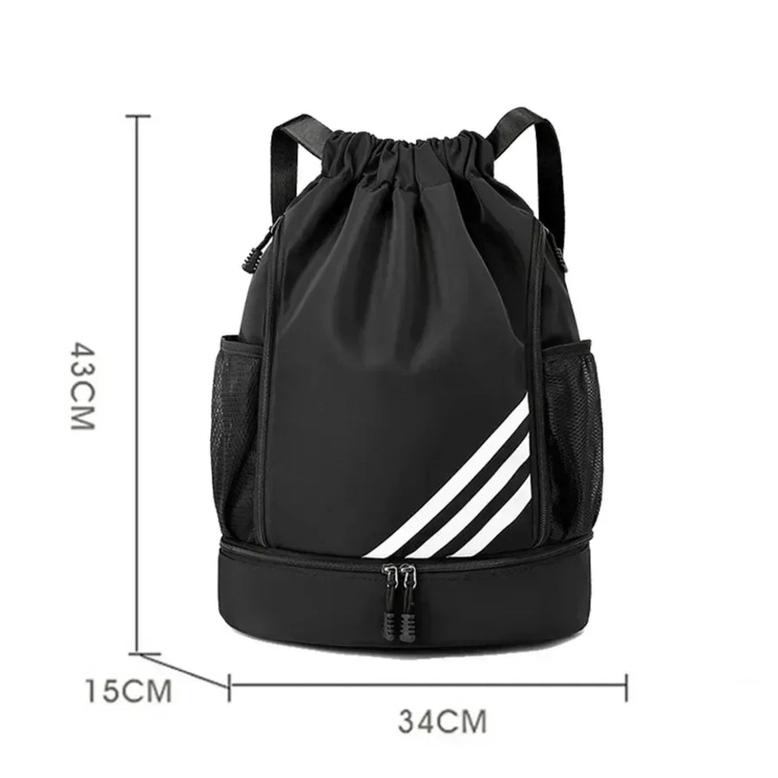 Waterproof Sports Drawstring Backpack Large Capacity Shoe Compartment Black 8512795148590-1