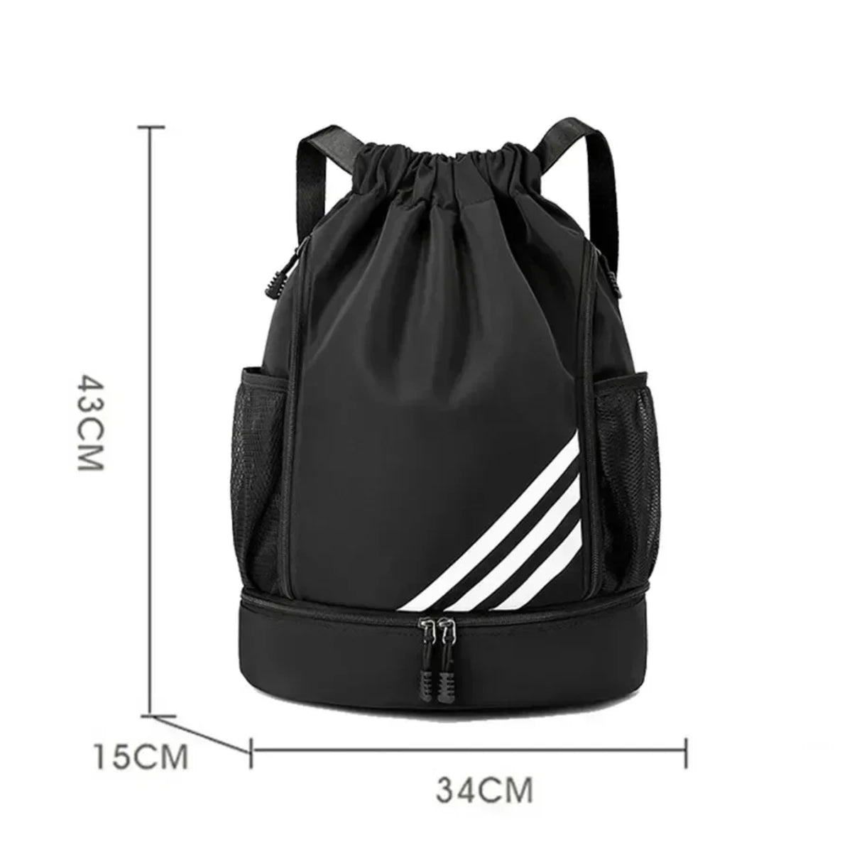 Waterproof Sports Drawstring Backpack Large Capacity Shoe Compartment Black 8512795148590-1