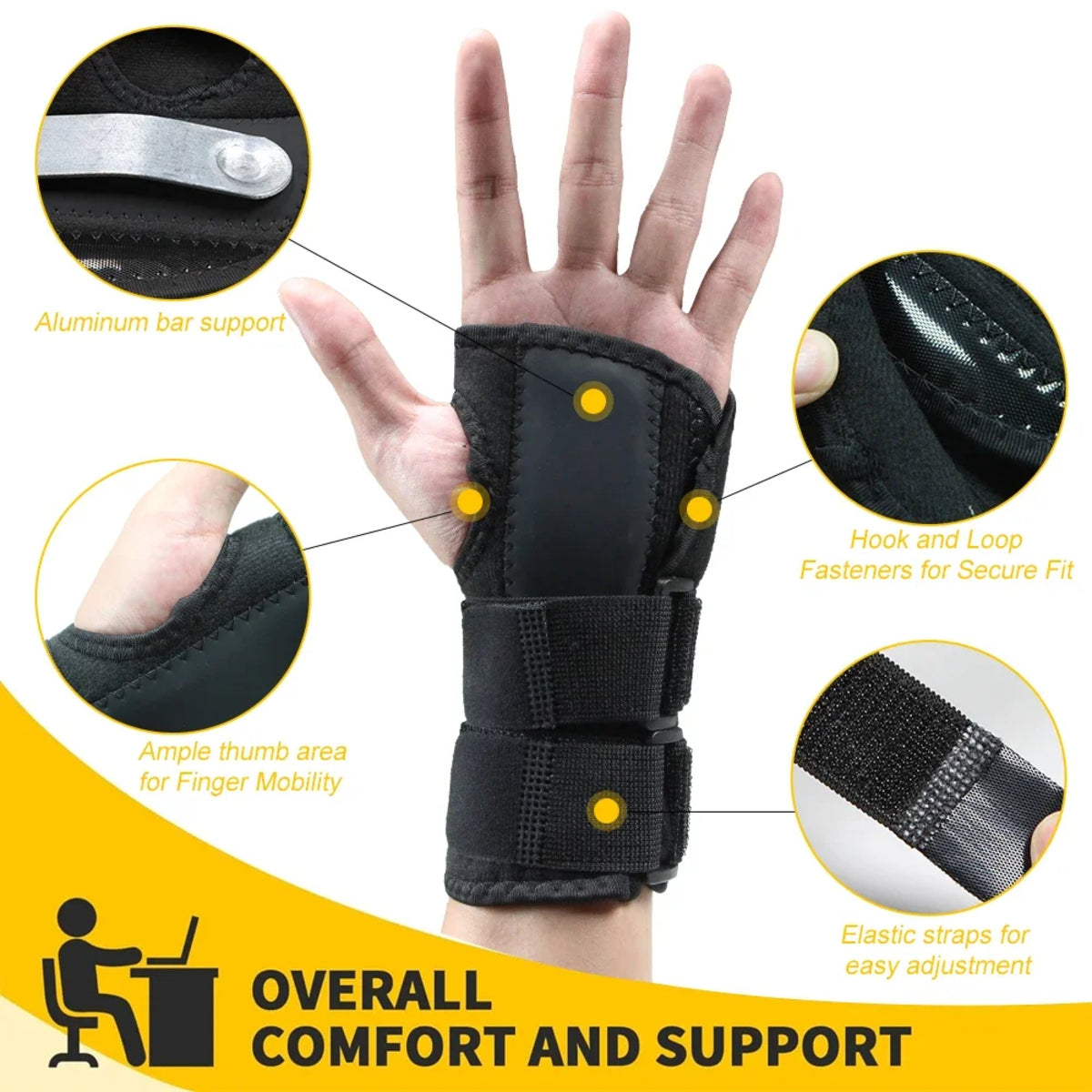 Adjustable Wrist Support Splint - Breathable, Durable, Removable Metal Brace 1005007444454477-Black Left