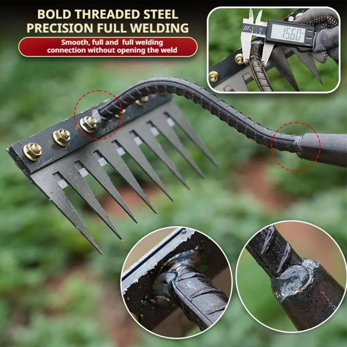 Steel Garden Rake with Durable Steel Tines for Lawn Care and Yard Maintenance 9912286019905-1