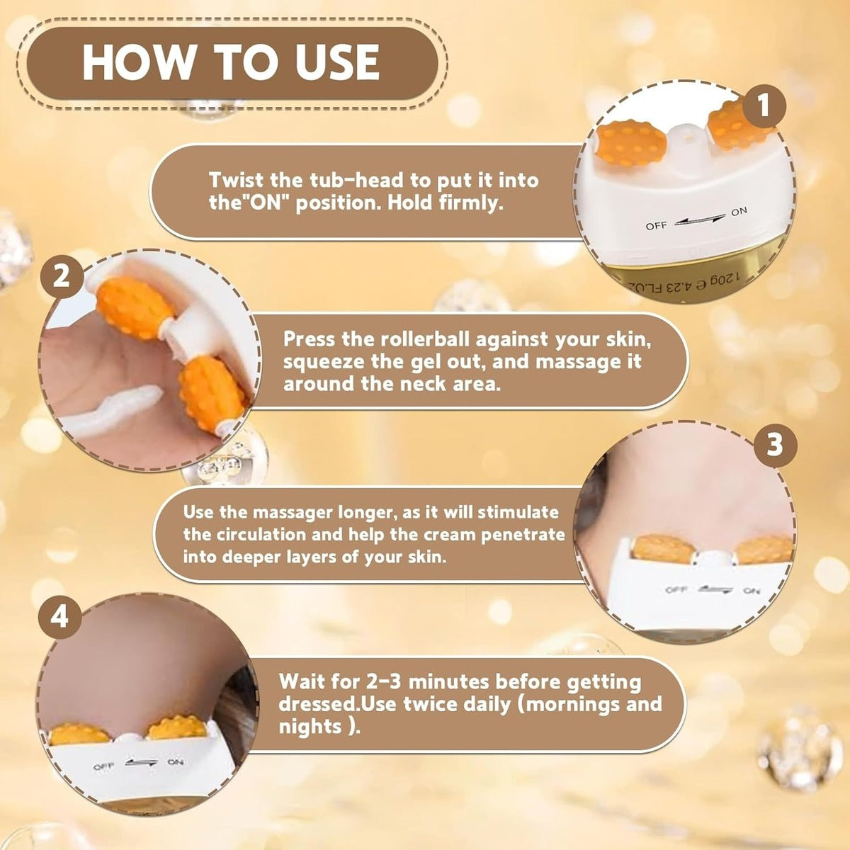 Neck Firming Cream with Roller Applicator - Anti-Aging Moisturizer with AH-8 & Ceramides 15152385261894-1