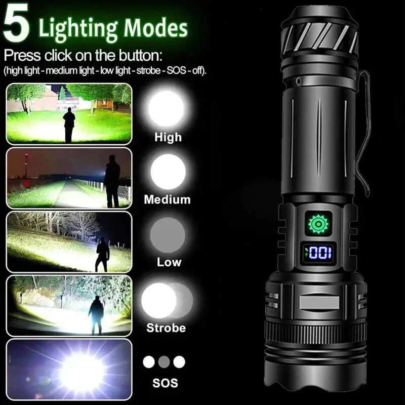 Super Bright USB Rechargeable Torch - Portable Long-Range LED Flashlight 264829