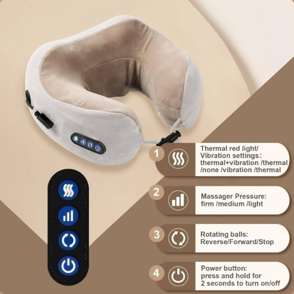 Massaging Neck Pillow - Pillow Portable Heated Massage Ideal for Travel, Relaxation and Office, U Shaped Pillow For Shoulder, Cervical Pain Relief 7983093252294-2