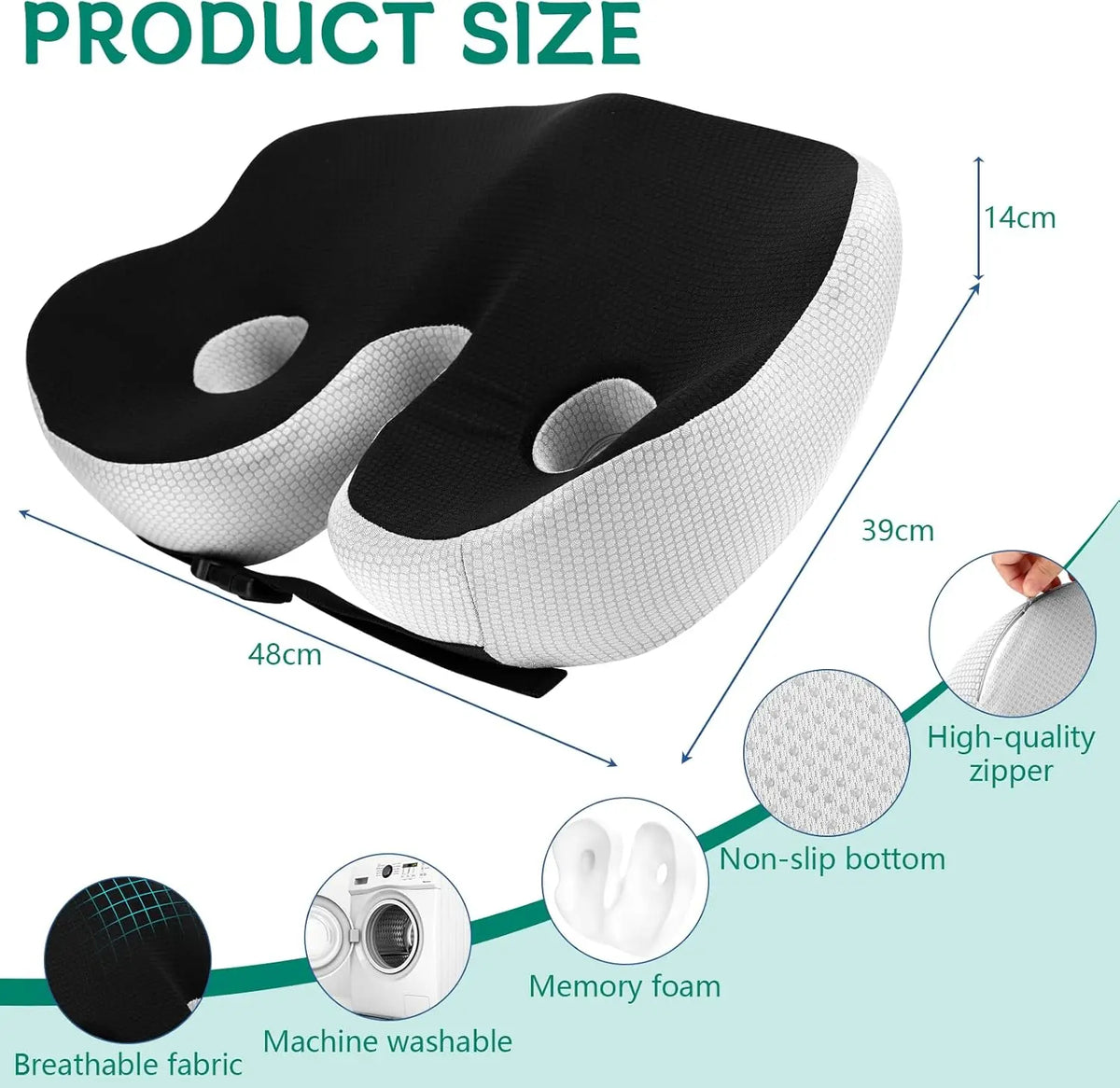 SitSmart Adjustable Memory Foam Seat Cushion - Tailbone Relief & Posture Support for Office, Car, and Dining Chairs 9919564972353-1