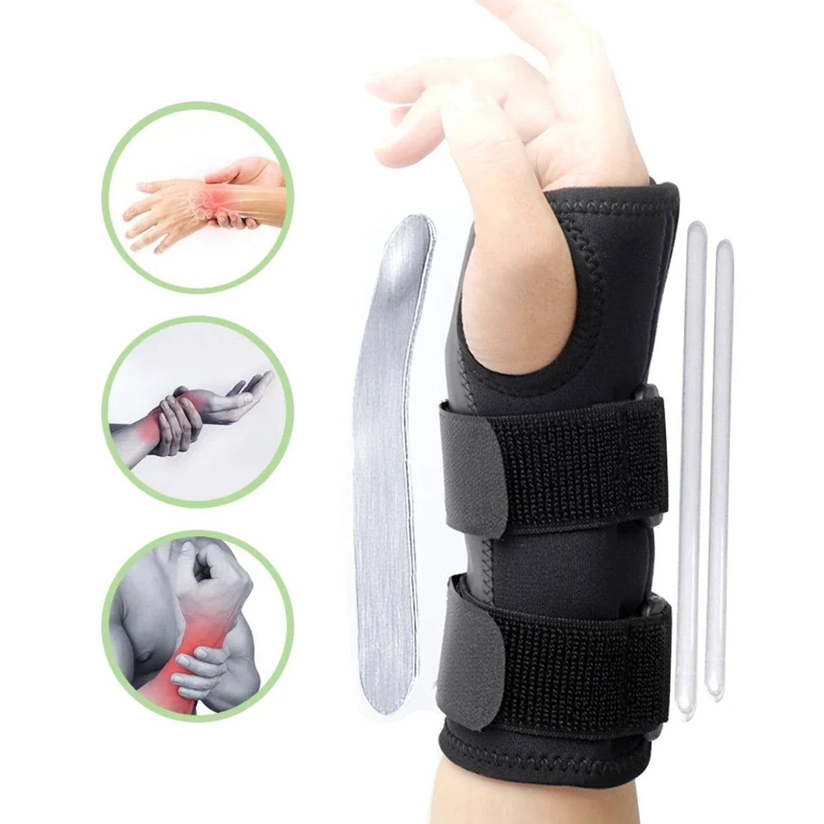 Adjustable Wrist Support Splint - Breathable, Durable, Removable Metal Brace 1005007444454477-Black Left