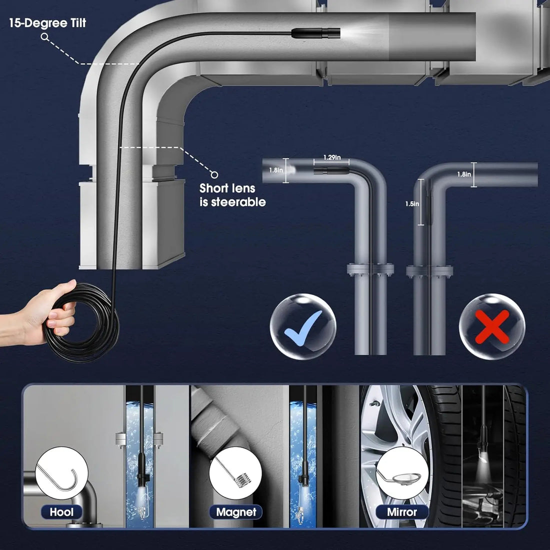 Industrial Endoscope Inspection Camera – 1080P HD with 4.3-Inch Screen Adjustable Lens 9767992426817-1