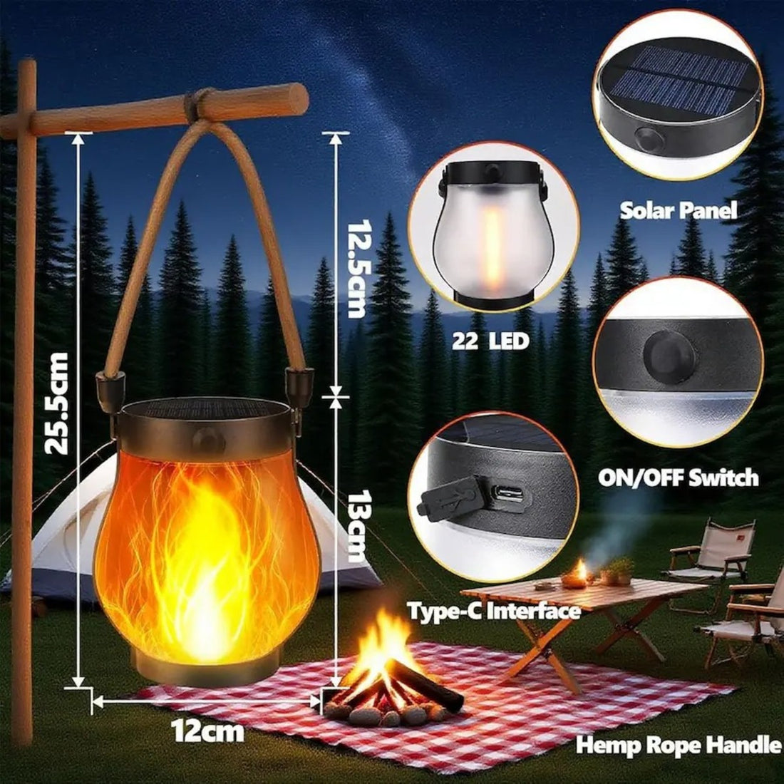 Solar Lantern Outdoor Lamp Waterproof Flame Light For Garden 9213797794035-1