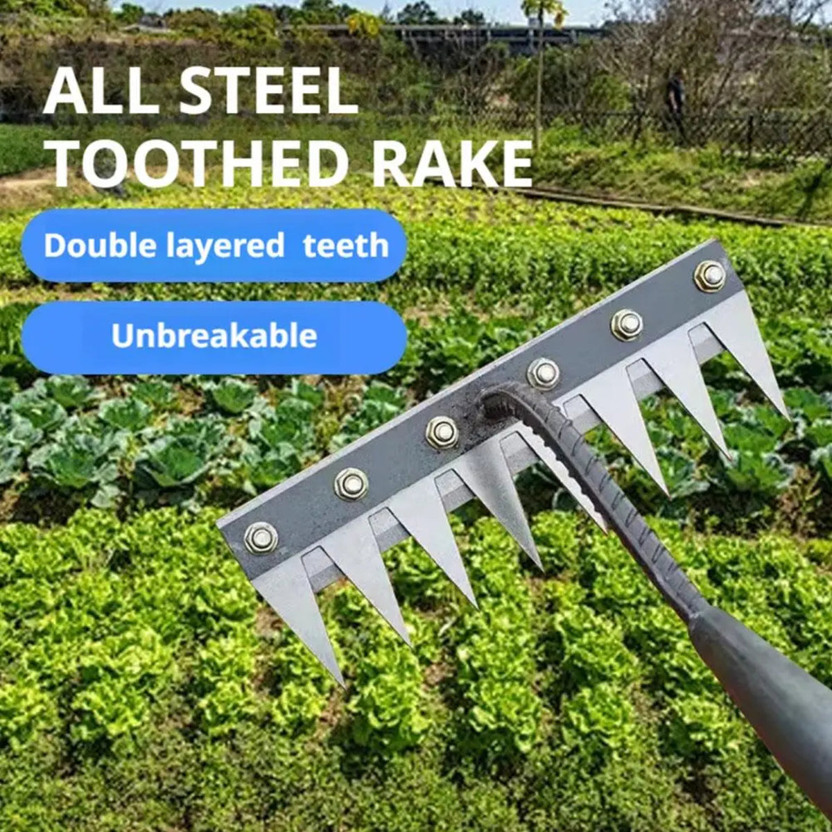 Steel Garden Rake with Durable Steel Tines for Lawn Care and Yard Maintenance 9912286019905-1