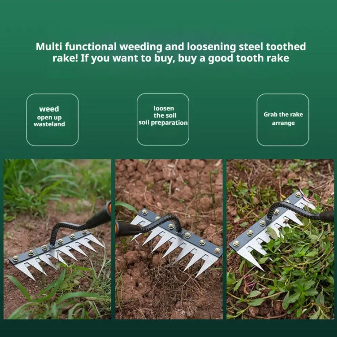 Steel Garden Rake with Durable Steel Tines for Lawn Care and Yard Maintenance 9912286019905-1