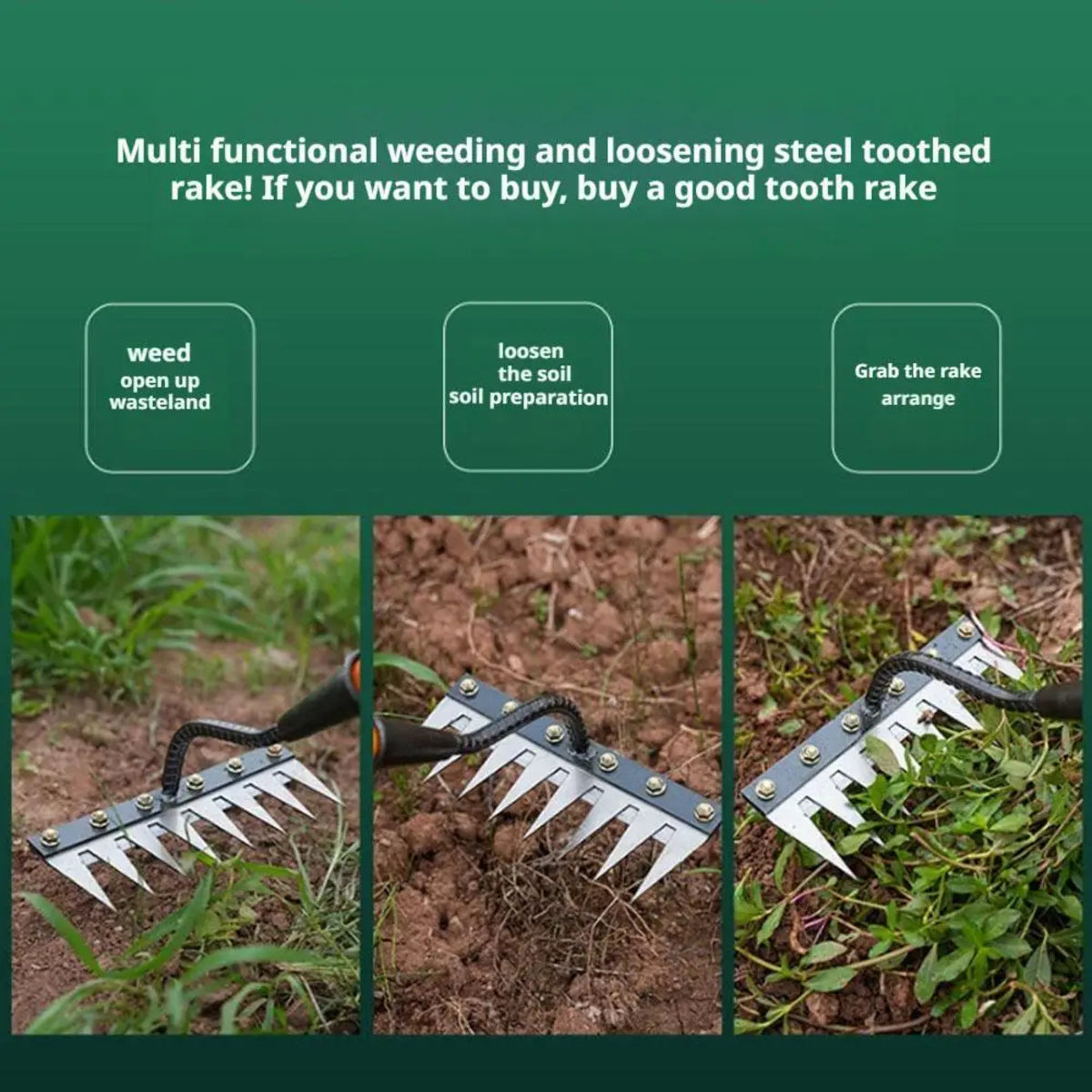Steel Garden Rake with Durable Steel Tines for Lawn Care and Yard Maintenance 9912286019905-1