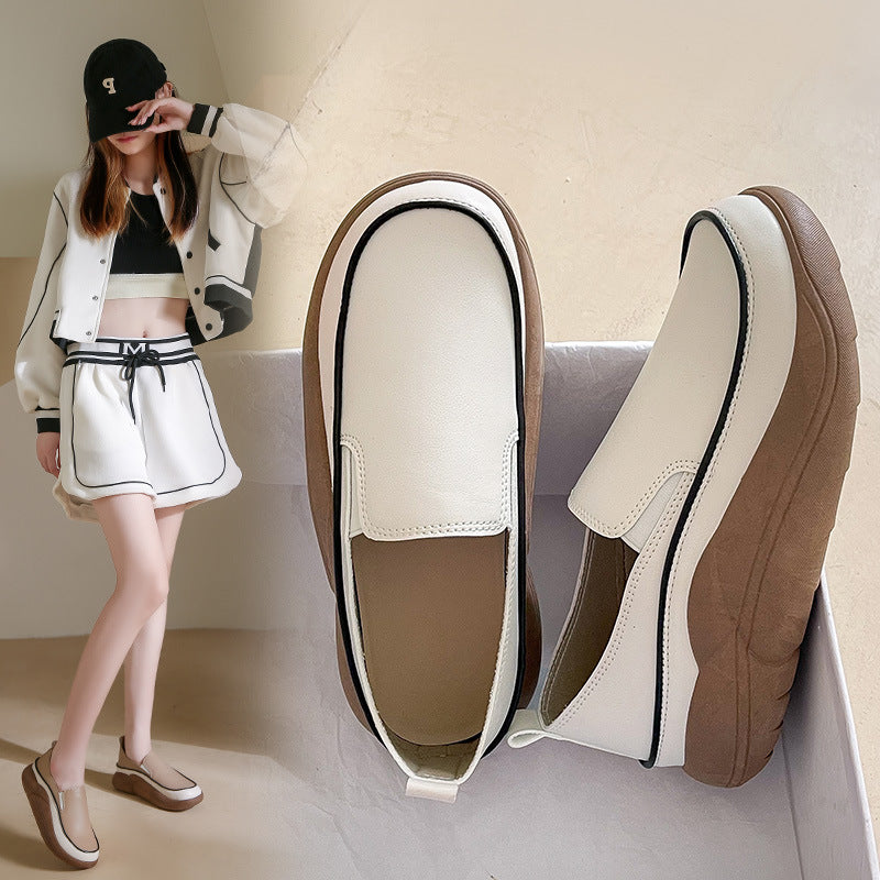 Women'S Thick Sole Low-Cut Leather Shoes