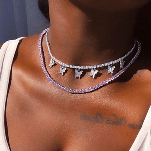 Anyells Fashionable Sparkly Silver Butterfly Choker Necklace