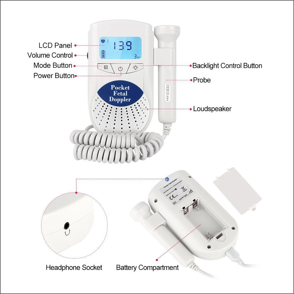 Portable Baby Heartbeat Monitor Pocket Fetal Doppler