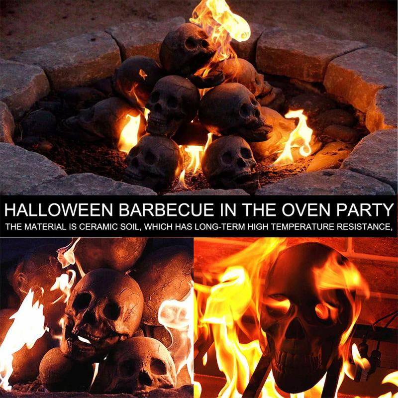 Reusable Ceramic Human Skull Flame Fireproof Logs For Bonfires, Fireplaces, Fire Pits, Gothic Flame