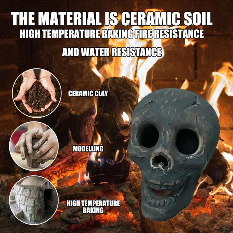 Reusable Ceramic Human Skull Flame Fireproof Logs For Bonfires, Fireplaces, Fire Pits, Gothic Flame