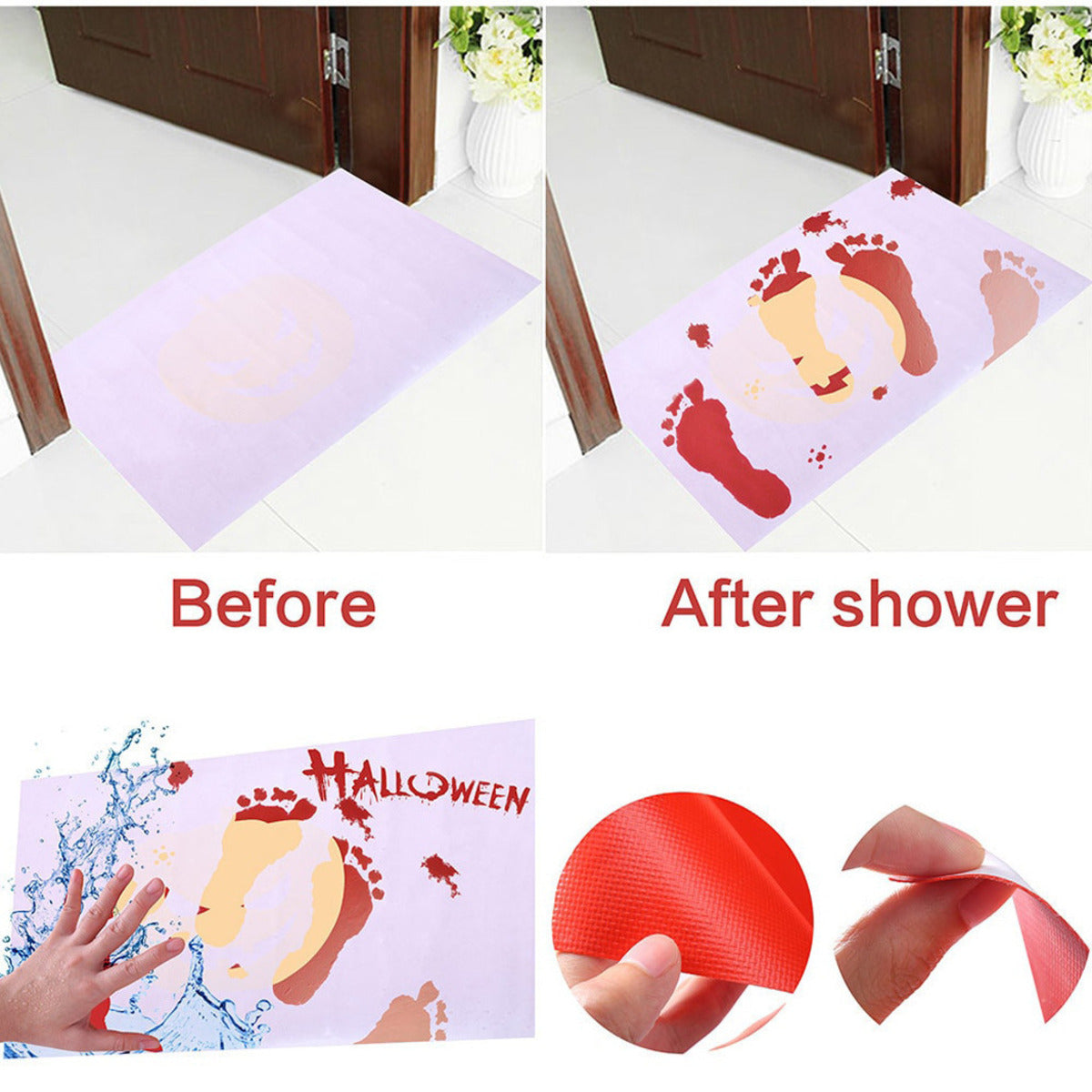 Color Changing Bloody Bath Mat for Halloween Bathroom Decor Scary Prank Rug 259303