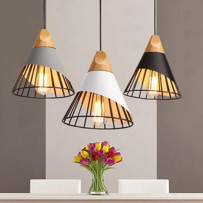 Modern Led Pendant Lamp Iron Wood Lighting Fixture 9957100421466-1
