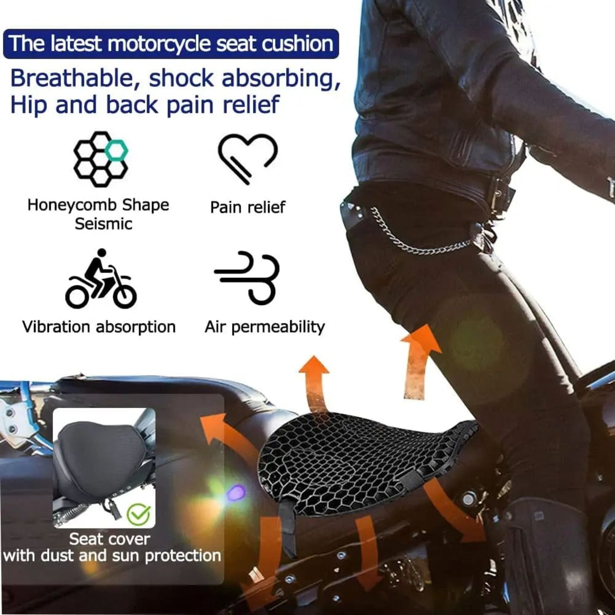 Moto 3D Honeycomb Shock Cushion - Advanced Shock Relief Seat Cushion 8144628580550-1