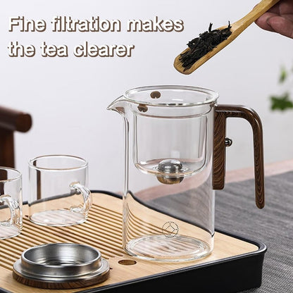 Glass Tea Brewer with Filter - Borosilicate Glass - Wooden Handle - 520ml - 720ml 15152381559110-1
