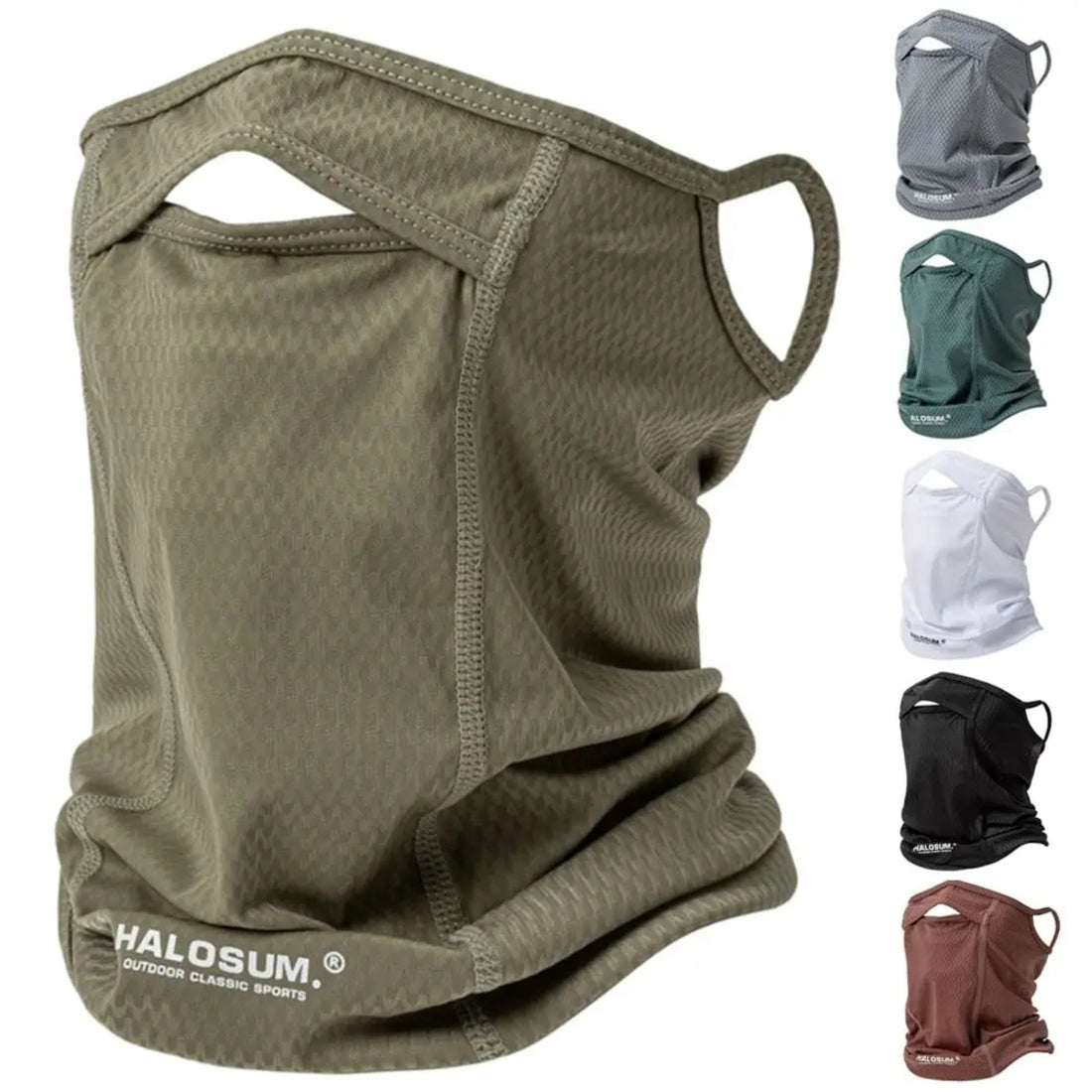 Army Green UV Protection Breathable Cycling Face Mask with Ear Hooks - Summer Ice Silk Neck Gaiter for Men and Women V888-ELOSUNG17378