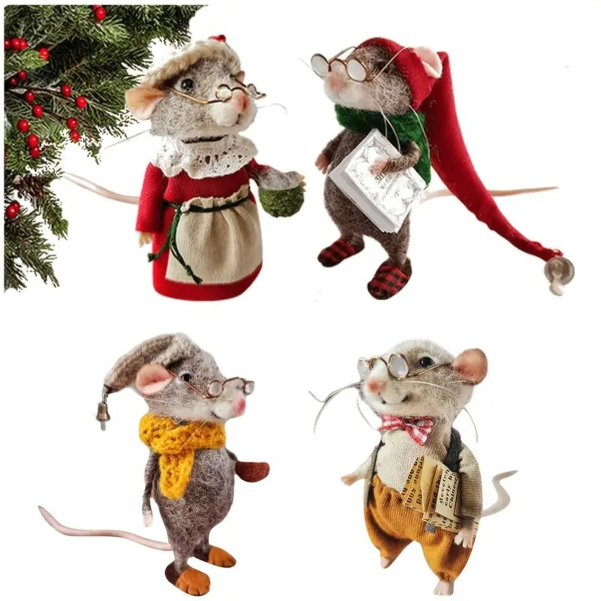 Handmade Felted Mouse Decoration - Eco-Friendly Wool - Holiday Ornament & Gift 15146752409926-1