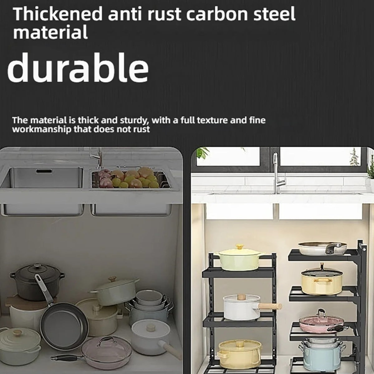 Adjustable Heavy Duty Kitchen Pot Pan Lid Organizer Rack