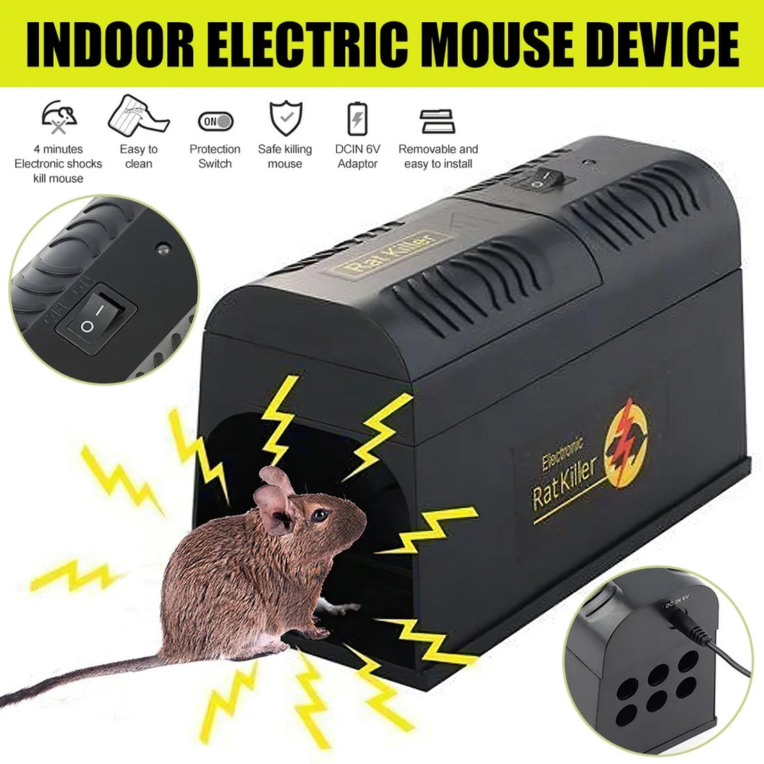 Electric Mouse Trap 6000-8000V - Rat Rodent Cage Trap Reusable Mice Killer Orchard Garden Electronic Pest Control Tool 4355791355952-1