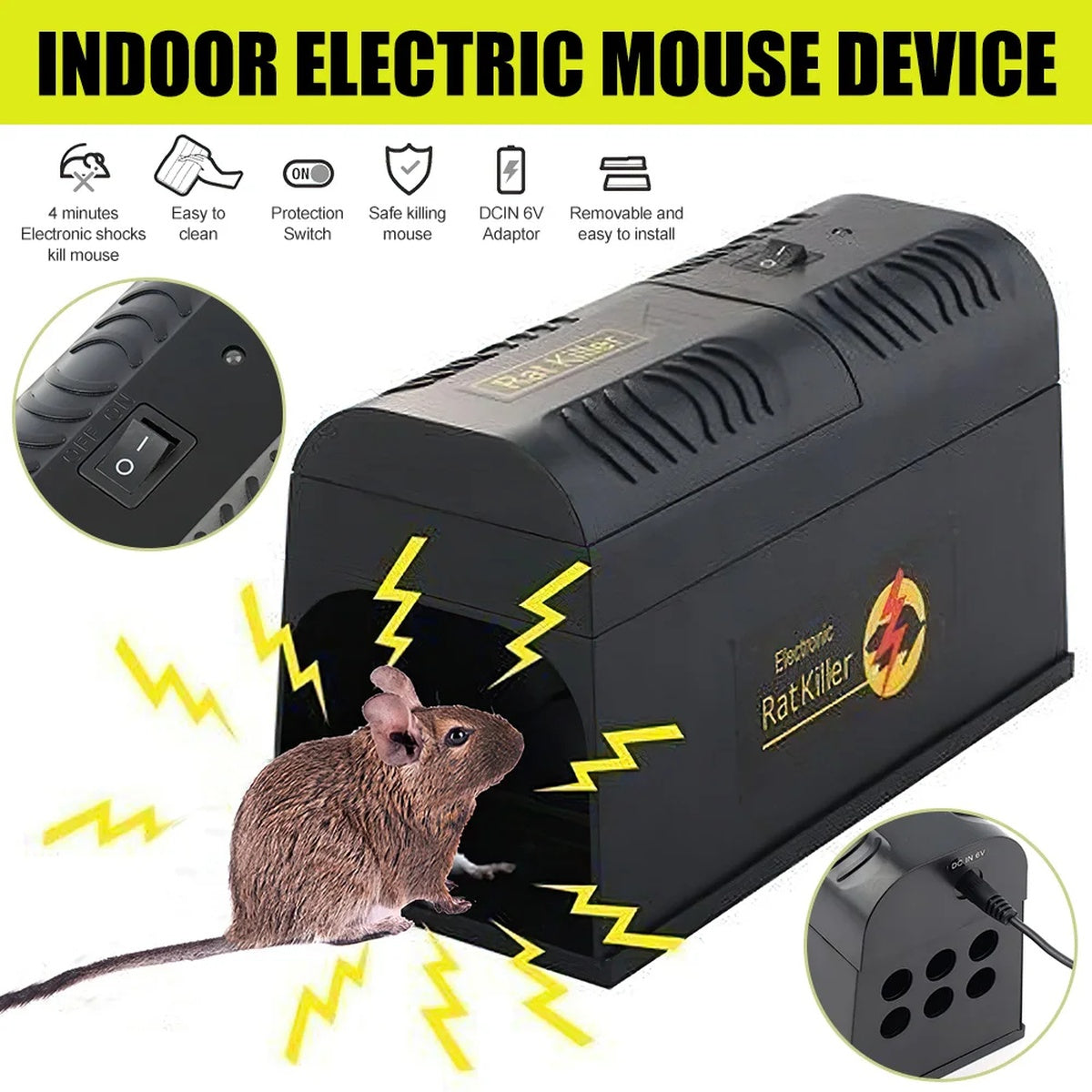 Electric Mouse Trap 6000-8000V - Rat Rodent Cage Trap Reusable Mice Killer Orchard Garden Electronic Pest Control Tool 4355791355952-1